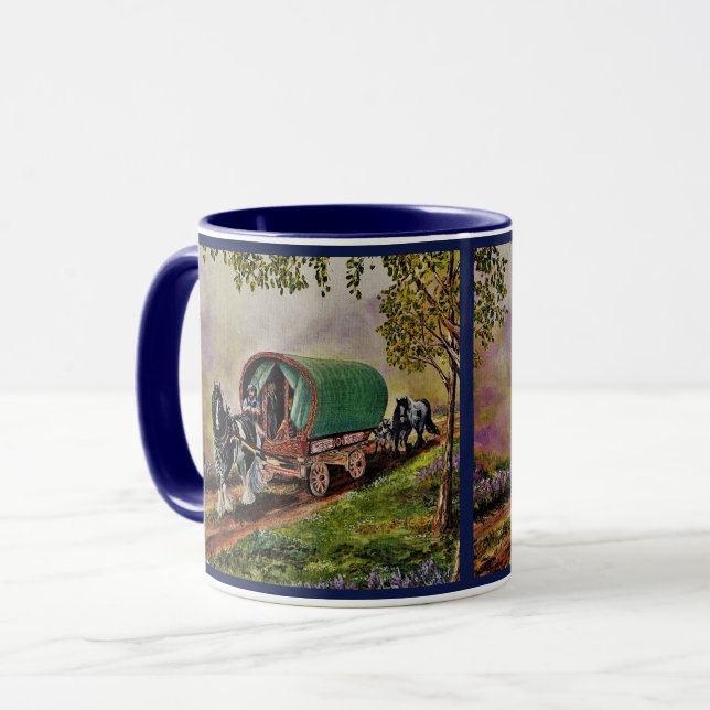 Gypsy Vanner horse Irish Caravan wagon blue Mug (Front Left)