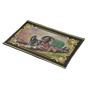 Gypsy Vanner horse Irish Caravan wagon Cloth Placemat