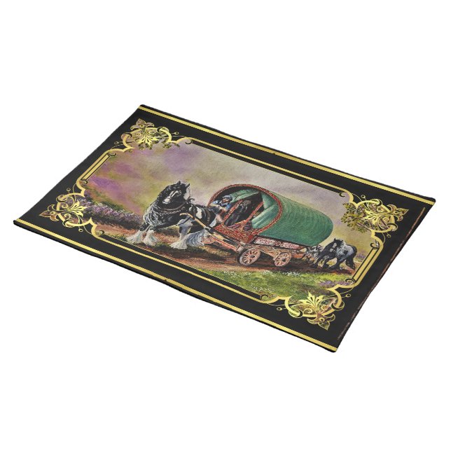 Gypsy Vanner horse Irish Caravan wagon  Cloth Placemat (On Table)
