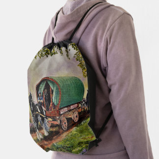 Gypsy Vanner horse Irish Caravan wagon  Drawstring Bag