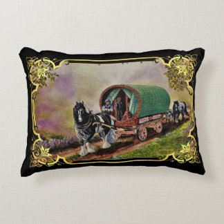 Gypsy Vanner Horse Irish Caravan Wagon Tapestry Accent Pillow
