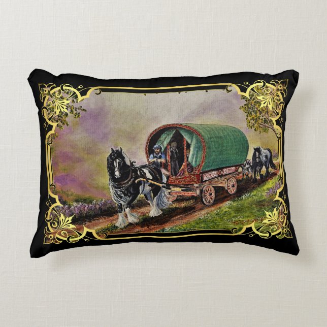 Gypsy Vanner Horse Irish Caravan Wagon Tapestry Accent Pillow (Front)