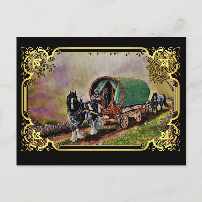 Gypsy Vanner Horse Irish Caravan Wagon Tapestry Postcard (Front)