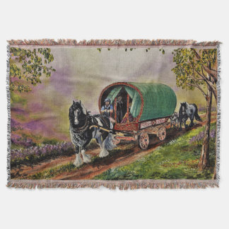 Gypsy Vanner horse Irish Caravan wagon Throw Blanket