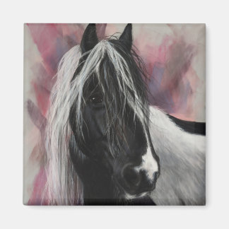 Gypsy Vanner horse on pink Magnet