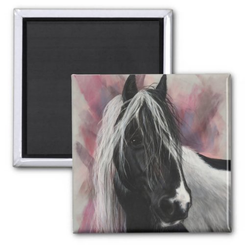 Gypsy Vanner horse on pink Magnet