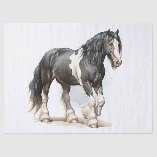 Gypsy-Vanner Horse Watercolor Decoupage Tissue Paper (Front)