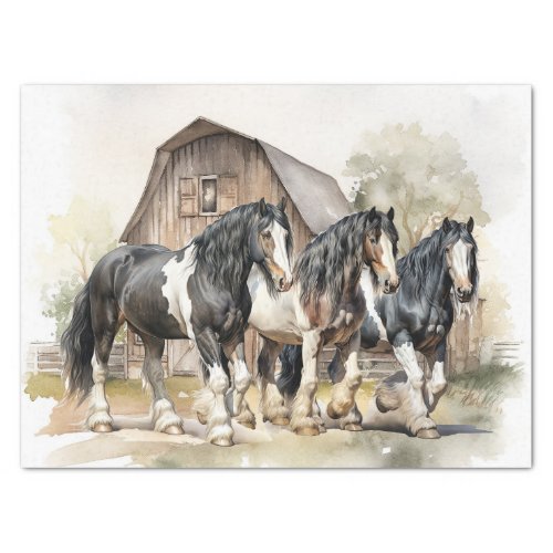 Gypsy_Vanner Horse Watercolor Decoupage Tissue Paper