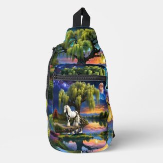 Gypsy Vanner Horse Willow Tree and Colorful Skies