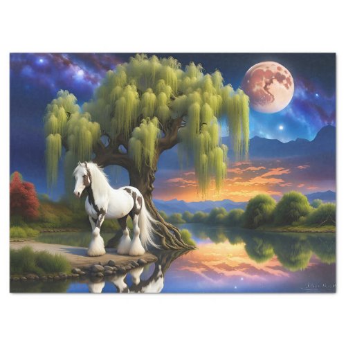 Gypsy Vanner Horse _Willow tree N Full Moon  Tissue Paper