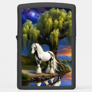 Gypsy Vanner Horse -Willow tree N Full Moon Zippo Lighter