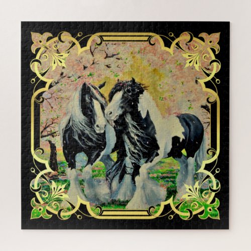 Gypsy Vanner horses puling Vardo wagon Jigsaw Puzz Jigsaw Puzzle