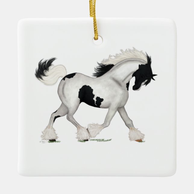 Gypsy Vanner Personalized Christmas Horse Pony Cer Ceramic Ornament (Front)