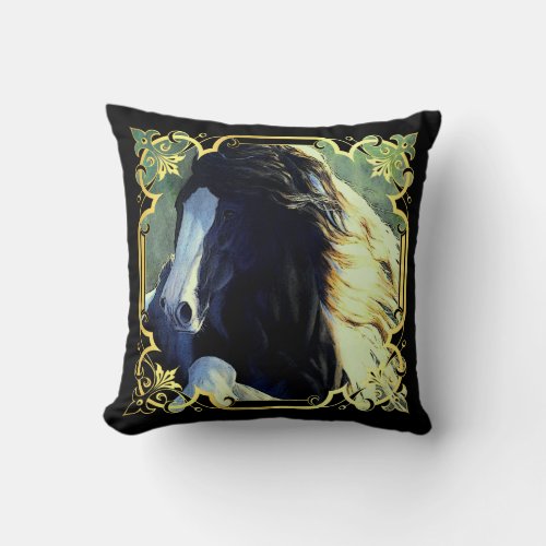Gypsy Vanner pinto horse cob stallion Throw Pillow