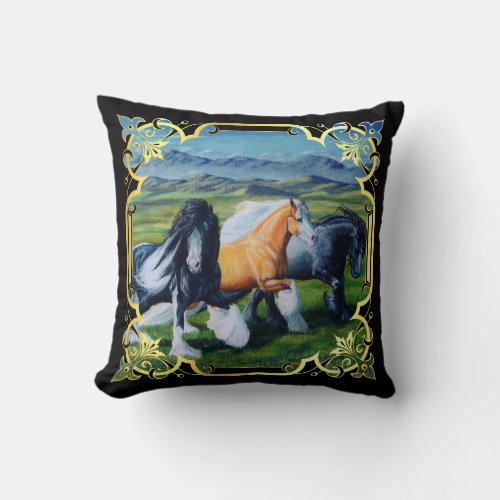 Gypsy Vanner pinto palomino roan stallions  Throw Pillow