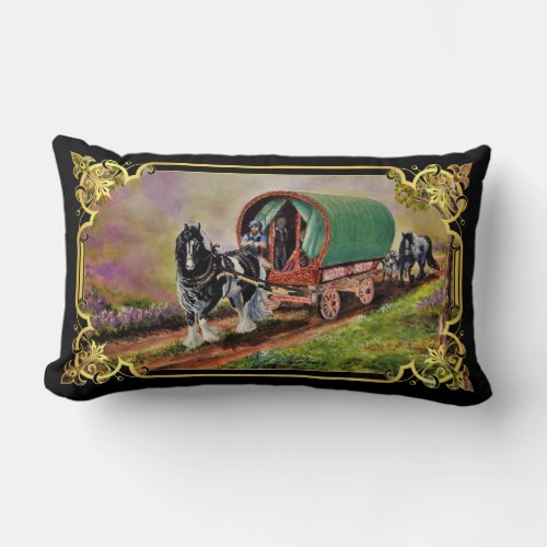 Gypsy Vanner pinto vardo wagon caravan Lumbar Pillow