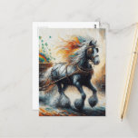 Gypsy Vanner Pulling Shamrocks and Rainbow  Postcard