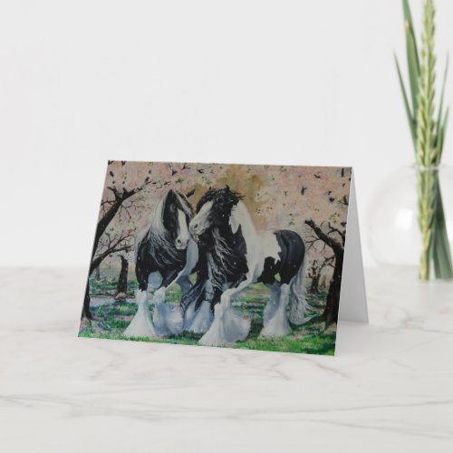 Gypsy Vanner StallionMare horse cherry blossoms Card