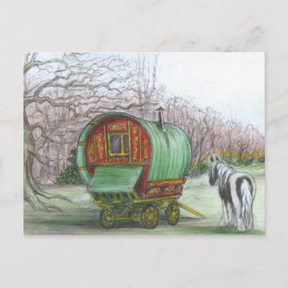 Gypsy Wagon and horse postcard