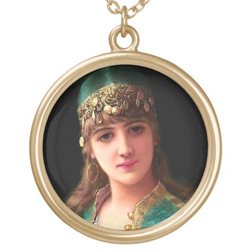 Gypsy woman victorian elegant boho bellydancer gold plated necklace