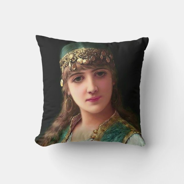 Gypsy woman victorian elegant boho bellydancer throw pillow (Front)