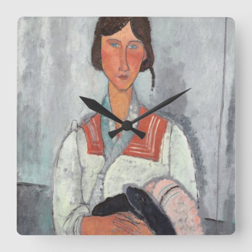 Gypsy Woman with Baby 1919 oil on canvas Square Wall Clock
