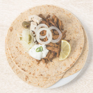 Gyros pita with tzatziki coleslaw olives and feta coaster