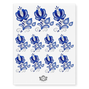 Gzhel Russian flower, Folk Art, Body Art Temporary Tattoos