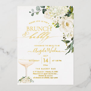 H2 Alabaster Roses Brunch Bubbly Real  Foil Invitation