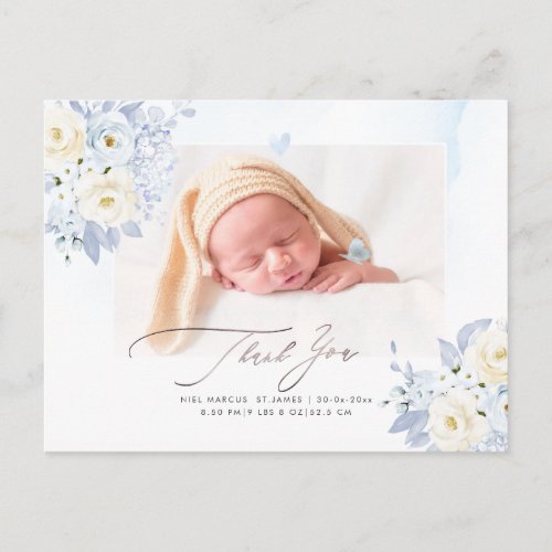 H2 Blue Cream Roses Hydrangea Baby Shower Postcard