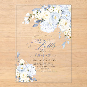 H2 Blue Hydrangea Cream Roses Brunch Bubbly  Acrylic Invitations