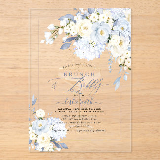 H2 Blue Hydrangea Cream Roses Brunch Bubbly  Acrylic Invitations