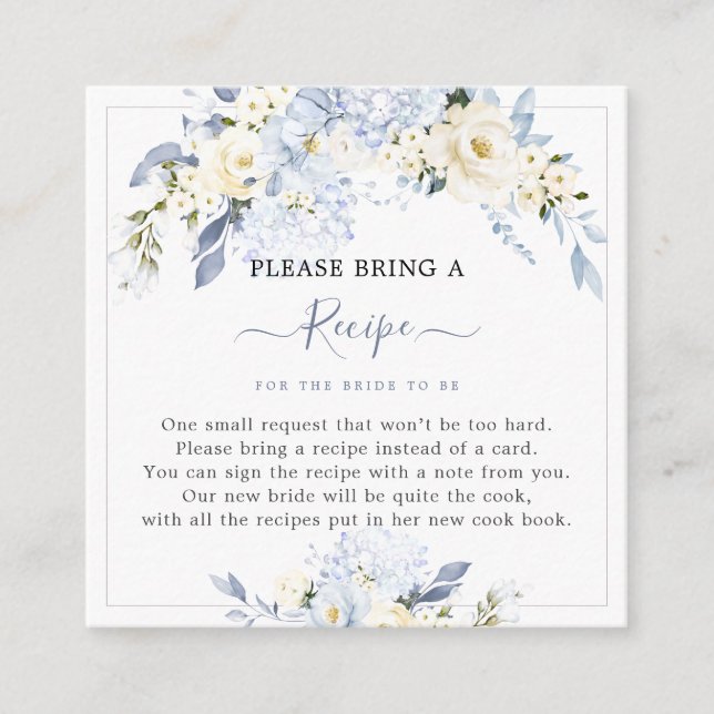 H2 Blue Hydrangea Cream Roses Recipe Request Enclosure Card (Front)