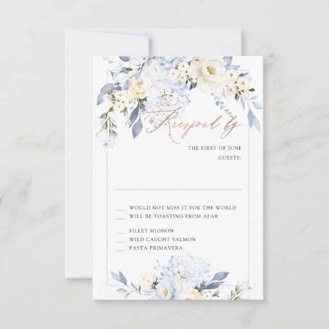 H2 Blue Hydrangea Cream Roses RSVP cards (Front)