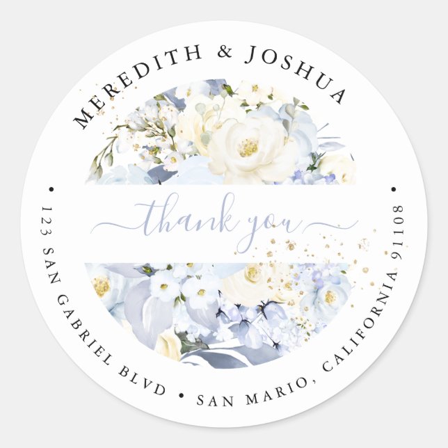 H2 Blue Hydrangea Cream Roses Wedding Favors Class Classic Round Sticker (Front)