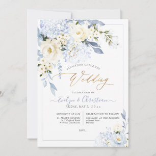 H2 Blue Hydrangea Cream Roses Wedding Invitation