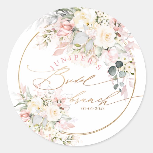 H2 Dusty Rose Hydrangea Cream Roses Bridal Brunch Classic Round Sticker (Front)