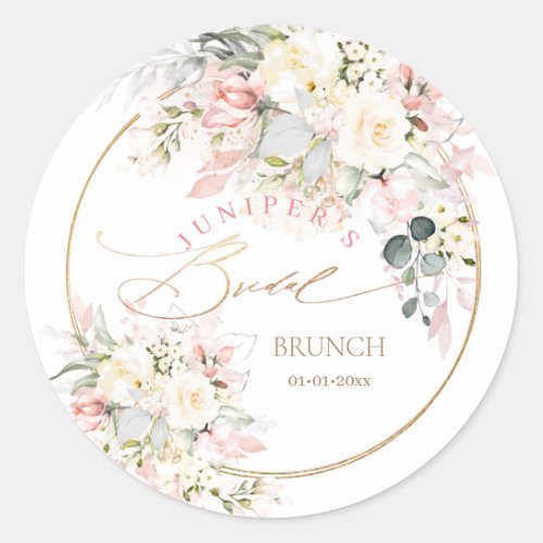 H2 Dusty Rose Hydrangea Cream Roses Bridal Brunch Classic Round Sticker