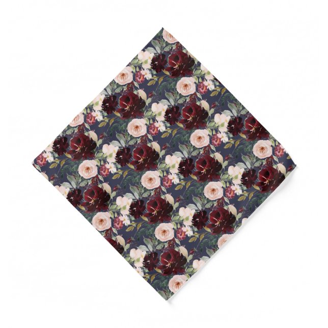 H2 Flowers Burgundy Blush Navy Pocket Square Bandana (Front)