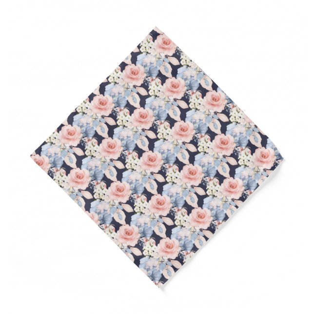 H2 Flowers Dusty Blue Dusty Pink Roses Pocket Sq Bandana (Front)