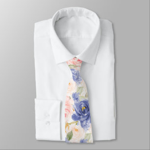 H2 Flowers Mediterranean Blue Blush Pink Roses Neck Tie