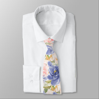 H2 Flowers Mediterranean Blue Blush Pink Roses Neck Tie