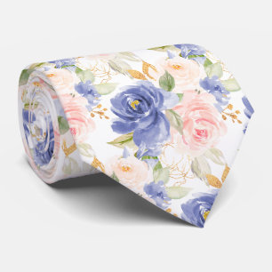 H2 Flowers Mediterranean Blue Blush Pink Roses Neck Tie