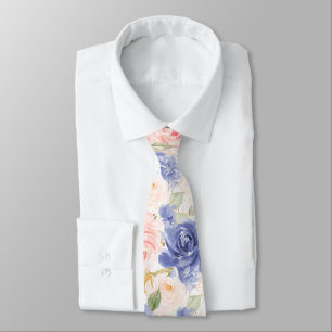 H2 Flowers Mediterranean Blue Blush Pink Roses Neck Tie