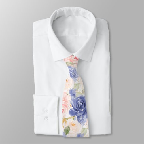 H2 Flowers Mediterranean Blue Blush Pink Roses   Neck Tie