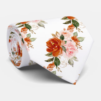 H2 Flowers Rust Orange Blush Roses Neck Tie