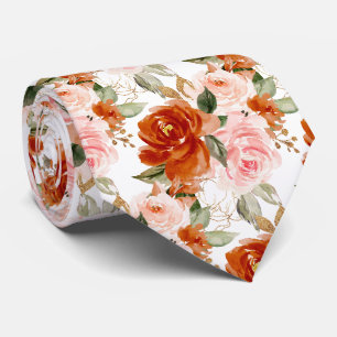H2 Flowers Rust Orange Blush Roses Neck Tie