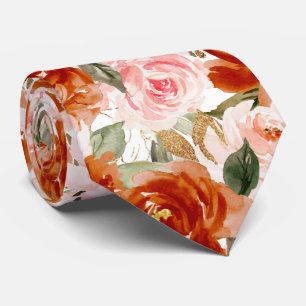H2 Flowers Rust Orange Blush Roses   Neck Tie