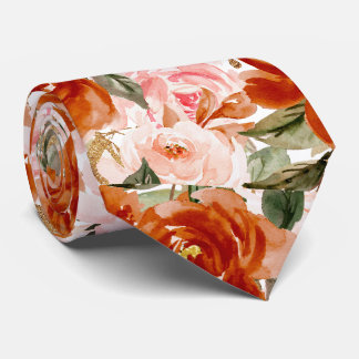 H2 Flowers Rust Orange Blush Roses Neck Tie