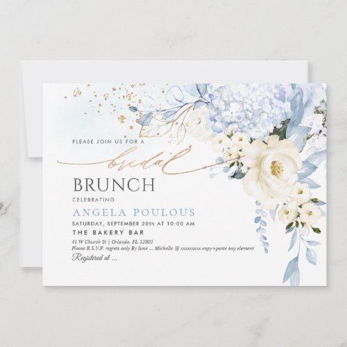 H2 Flowers White Ice Blue Bridal Brunch  Invitation